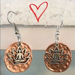 Lotus Charm Copper Disc Earrings.  Yoga Earrings One of a Kind